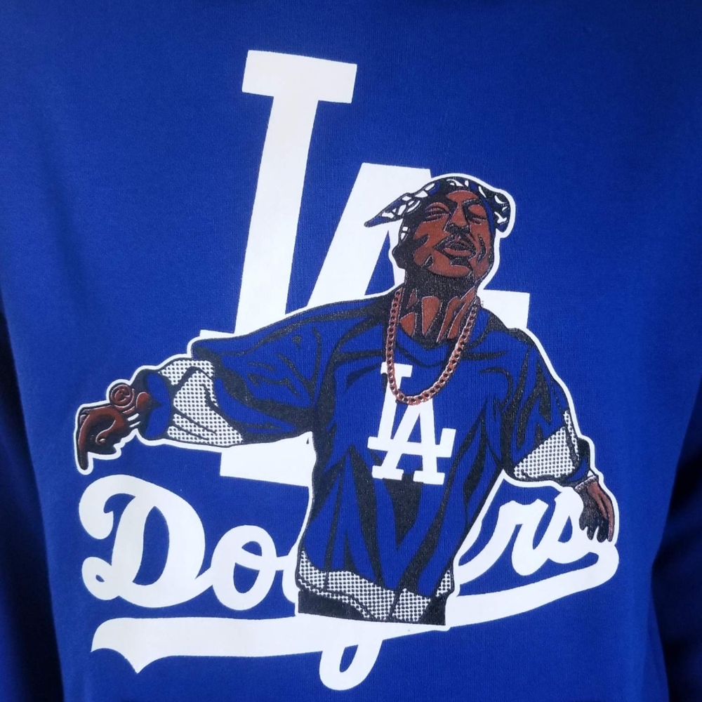 Men Tupac LA Dodgers Royal Hoodie / Los Angeles - Picture 2 of 3